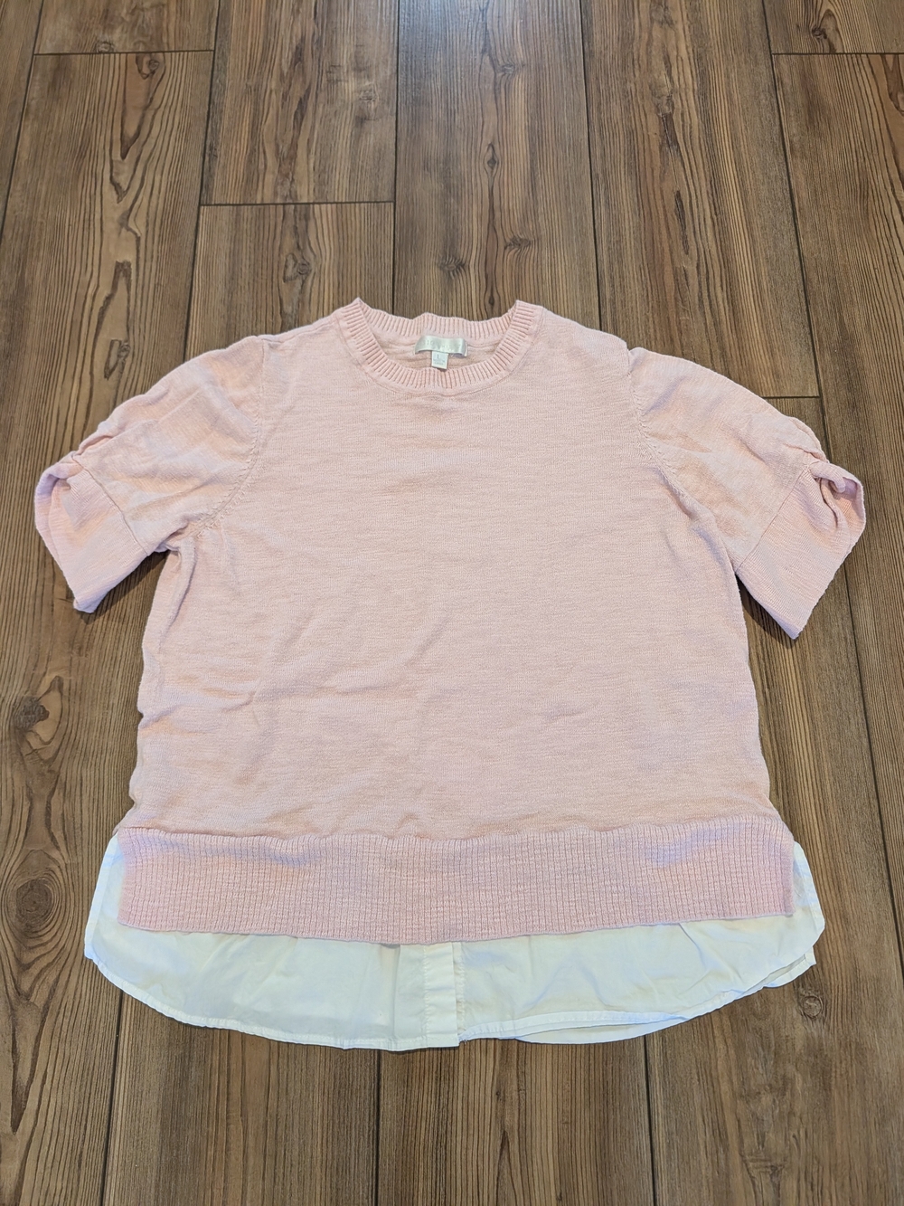 Light Pink Short-Sleeve Layered-Hem Sweater Top by